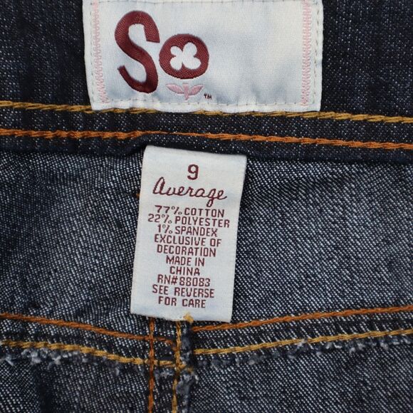 SO Jeans Girls 9 Dark Blue Deep Value Denim Flared Leg Fitted Hip Casual Pants - Picture 2 of 14